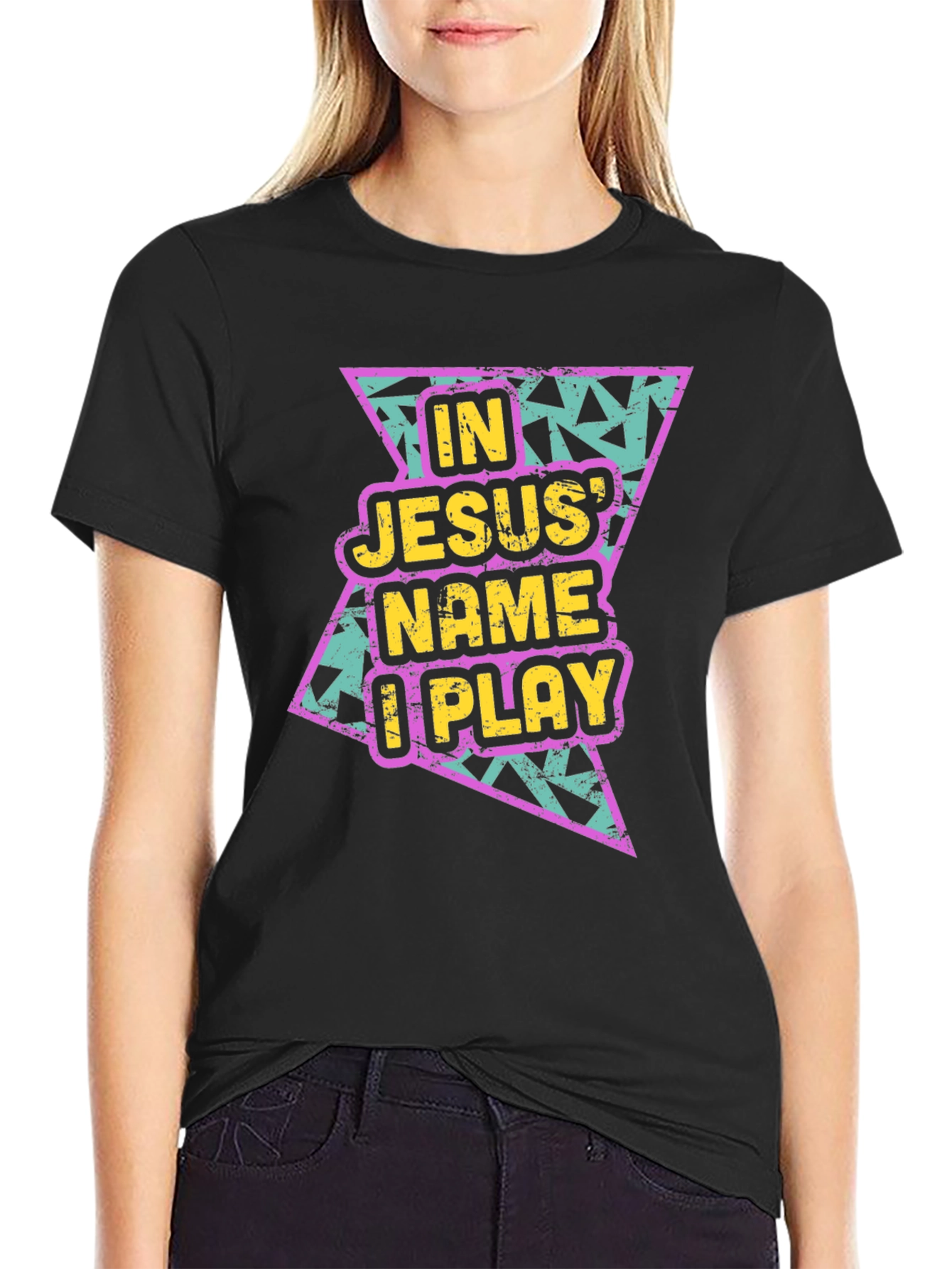 In Jesus Name I Play Black T-Shirt