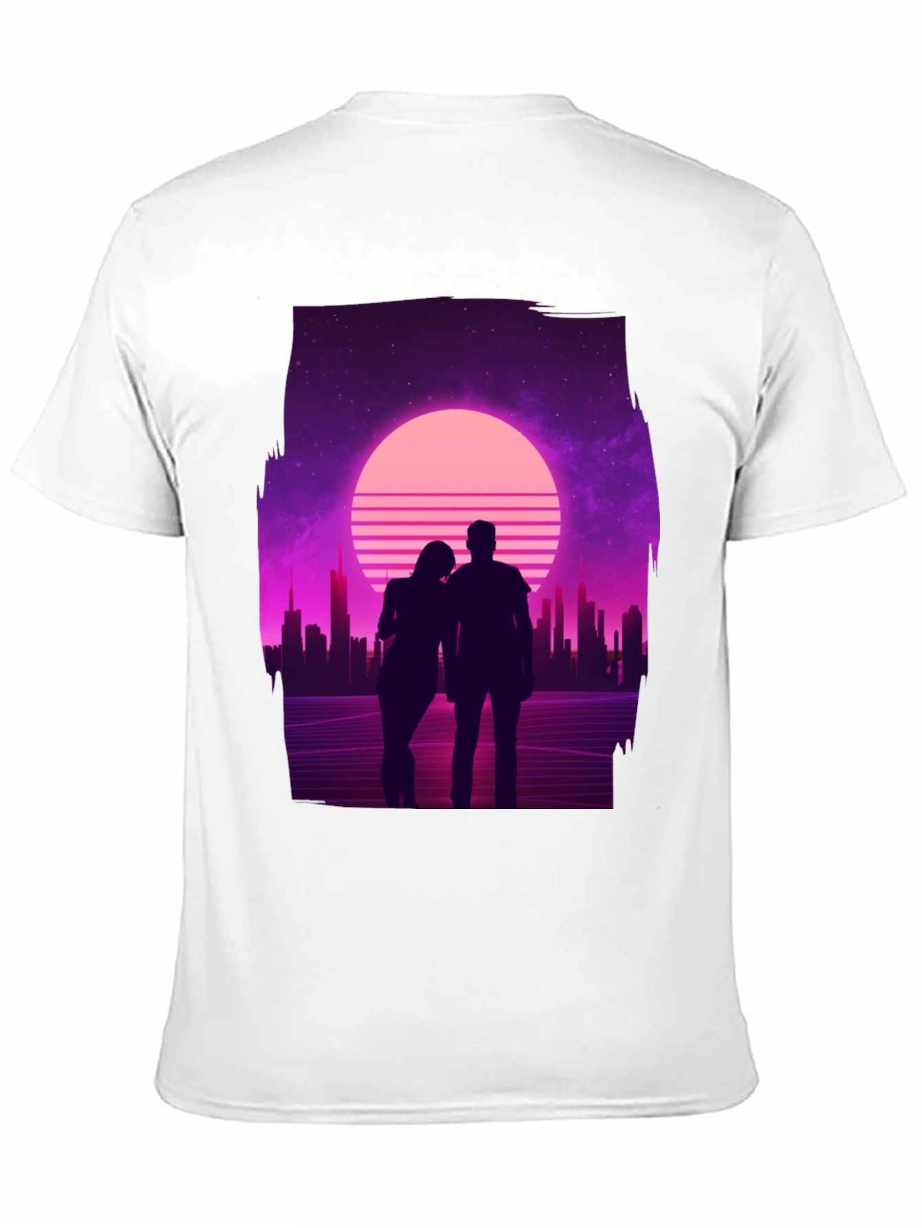 Retro Sunset Couple T-Shirt - Black