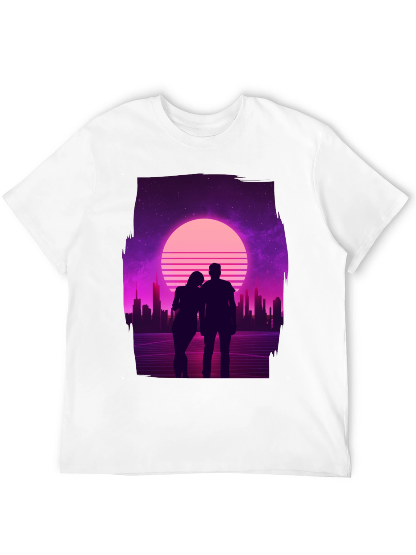 Retro Sunset Couple T-Shirt - Black