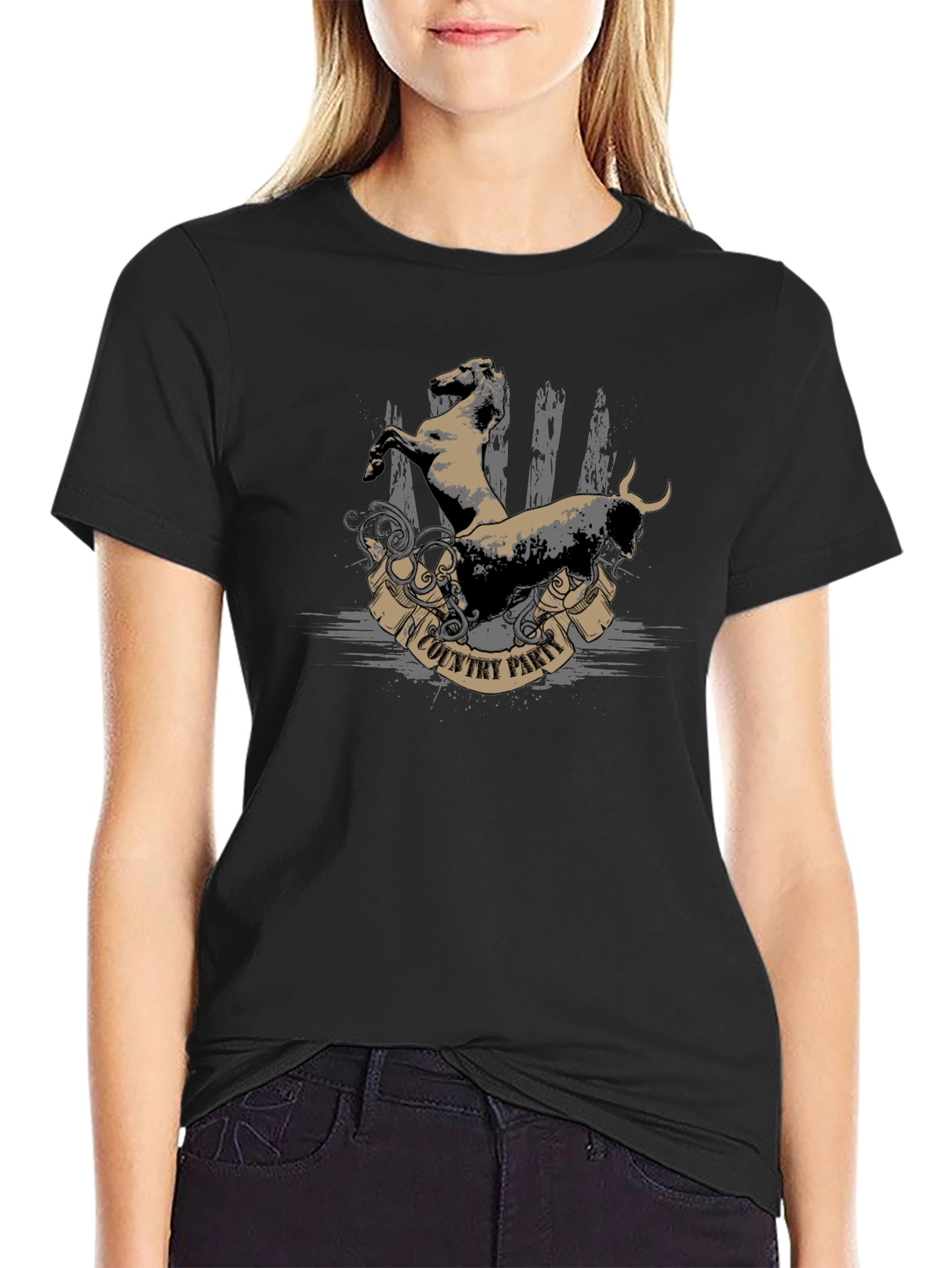 Country Party Graphic T-Shirt - Black