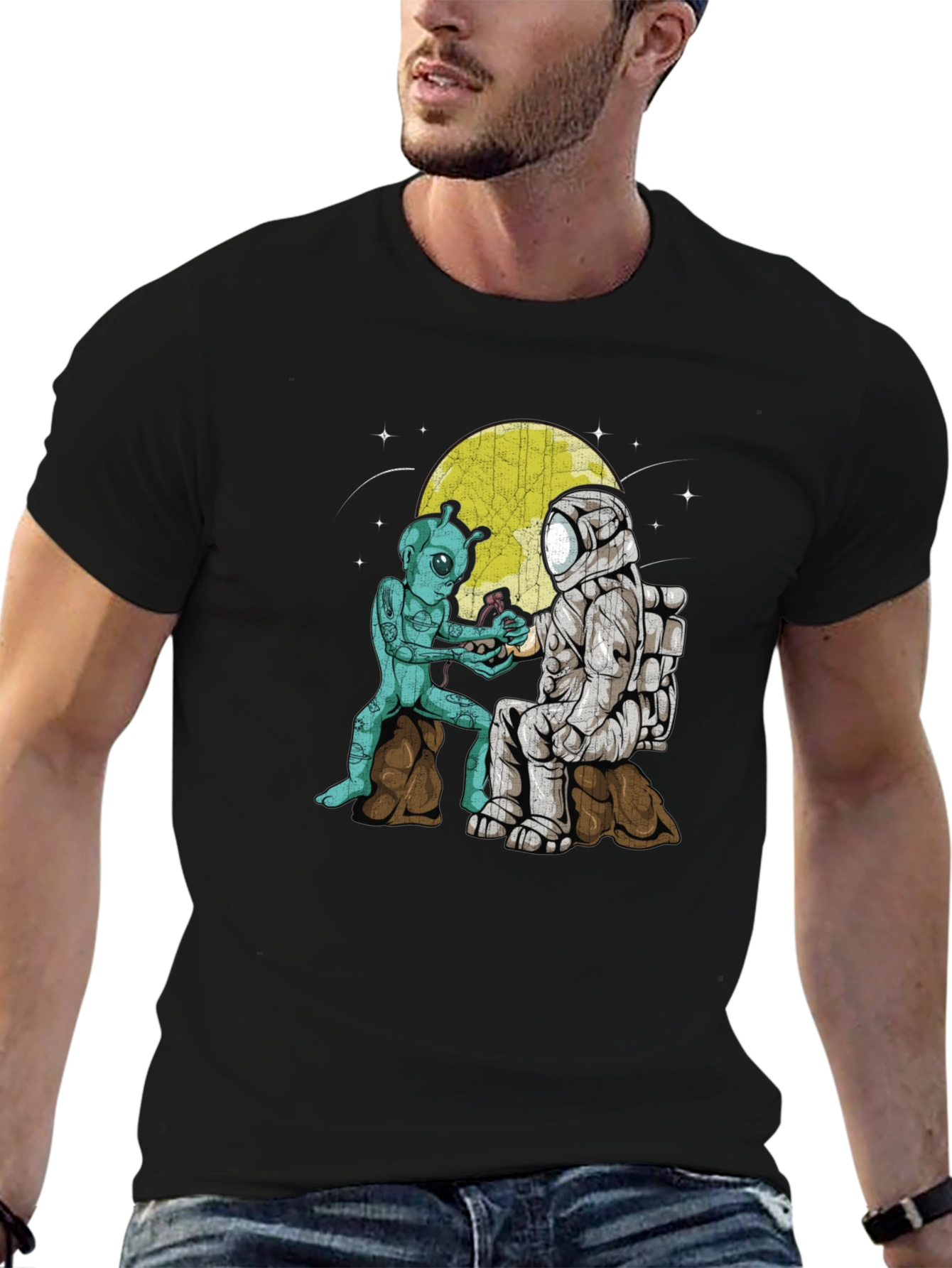 Alien & Astronaut T-Shirt: Space Friendship Graphic Tee