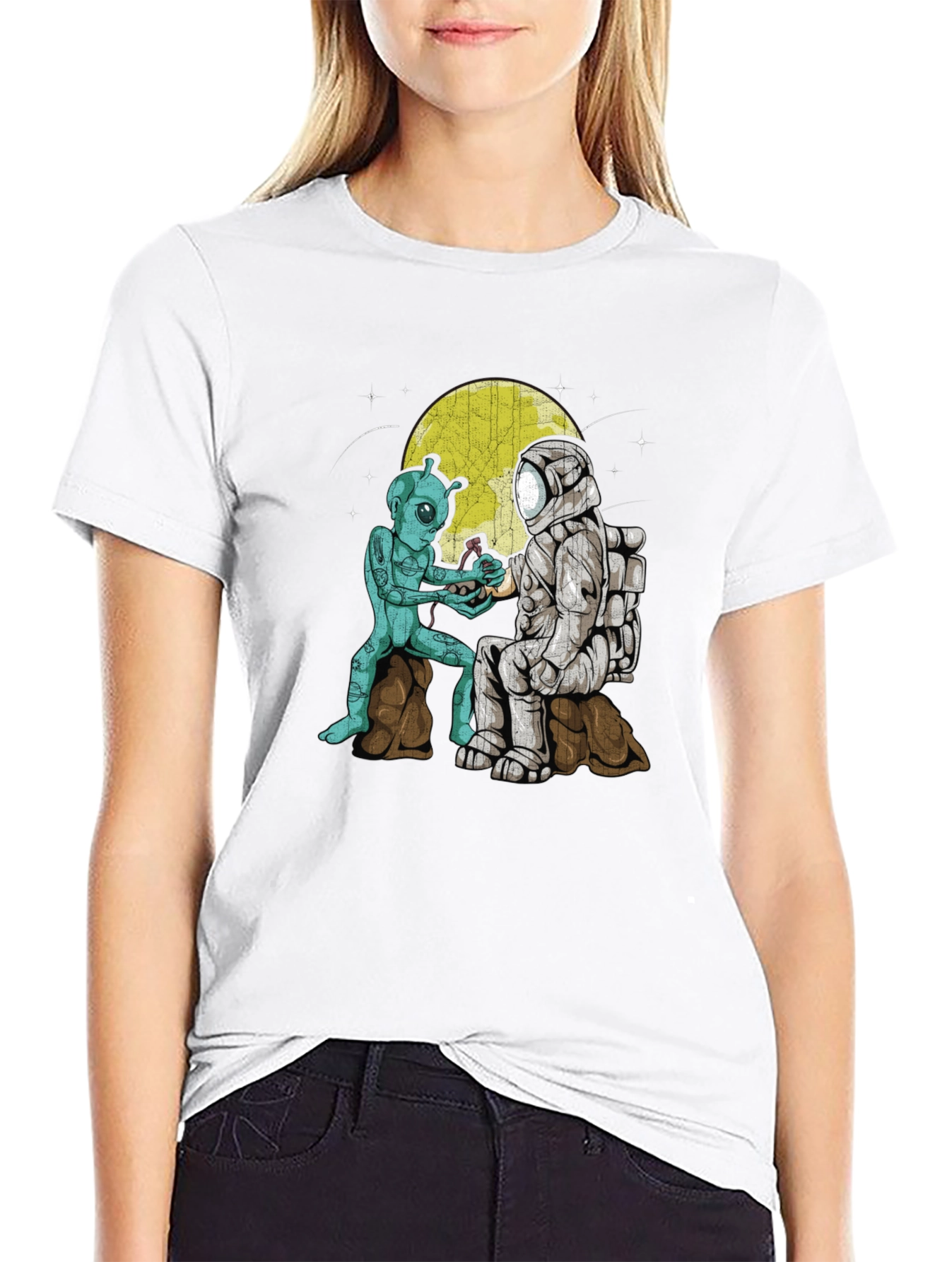 Alien & Astronaut T-Shirt: Space Friendship Graphic Tee