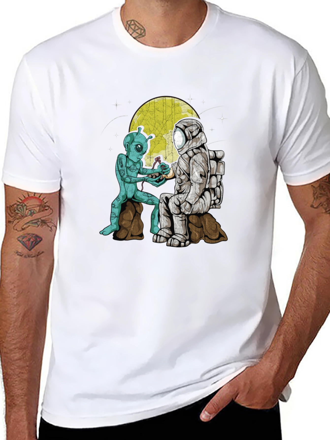 Alien & Astronaut T-Shirt: Space Friendship Graphic Tee