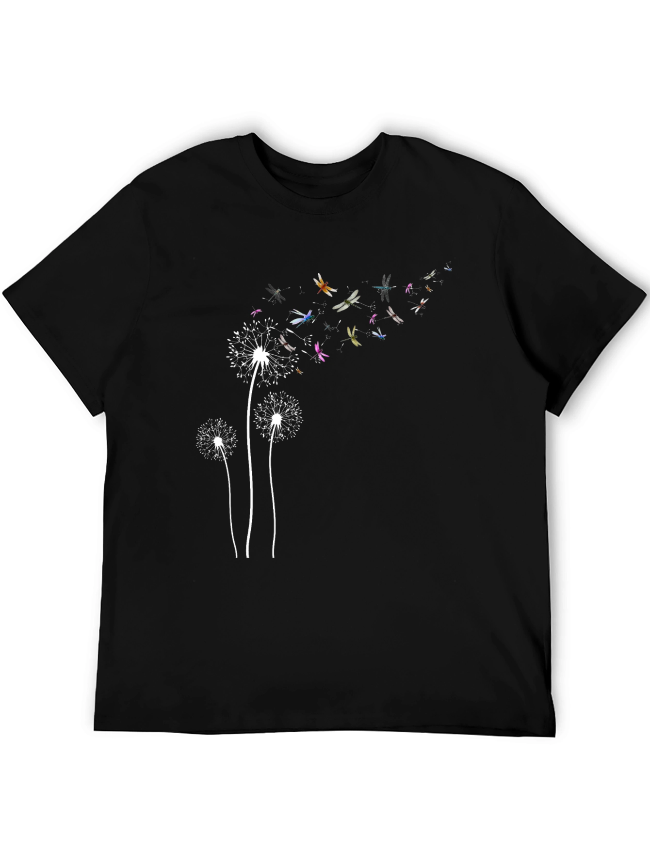 Dandelion Dragonfly Print Black T-Shirt