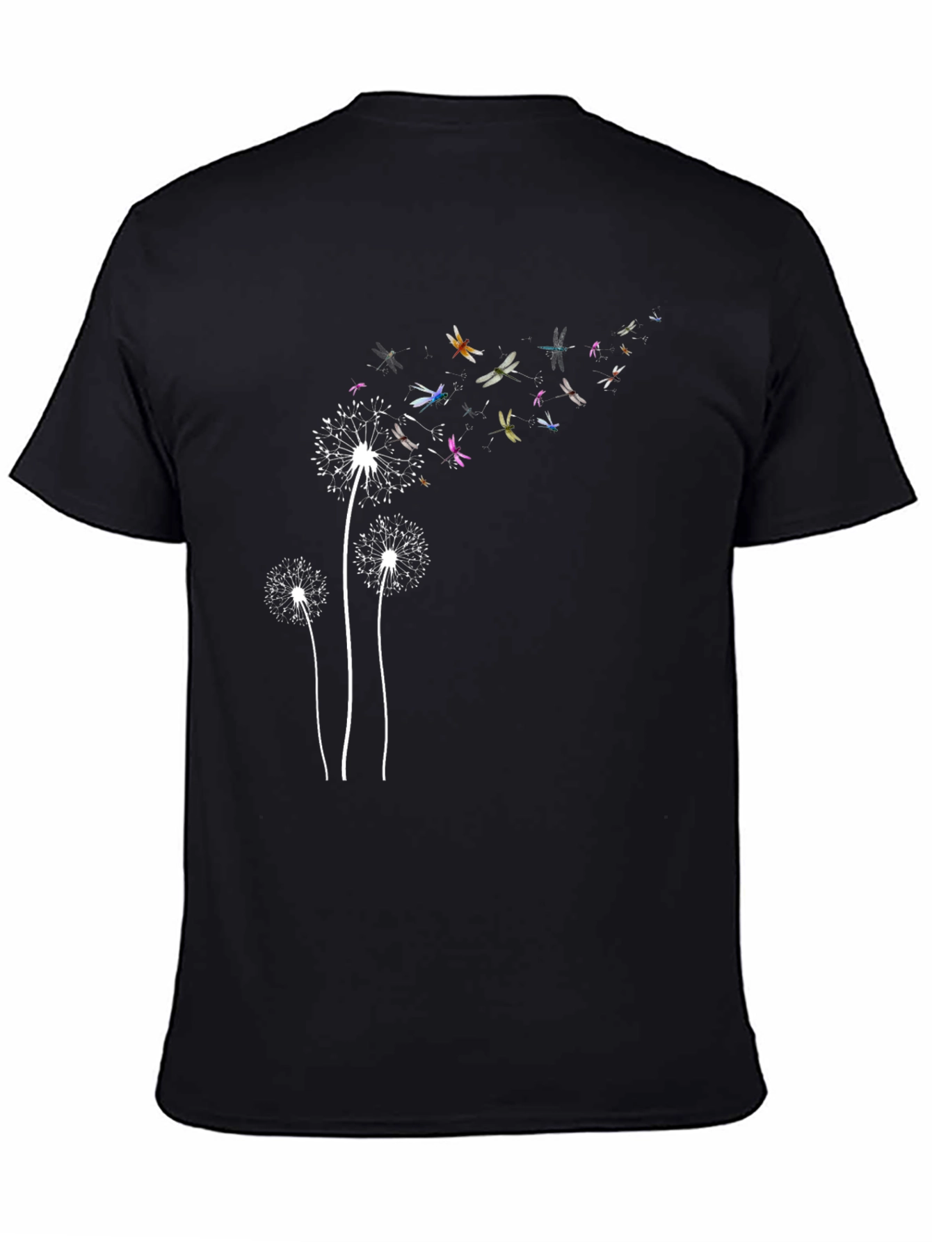 Dandelion Dragonfly Print Black T-Shirt