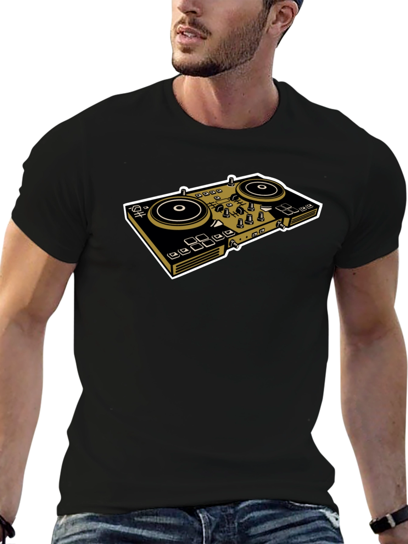 DJ Turntable Graphic Tee - Black Cotton Shirt