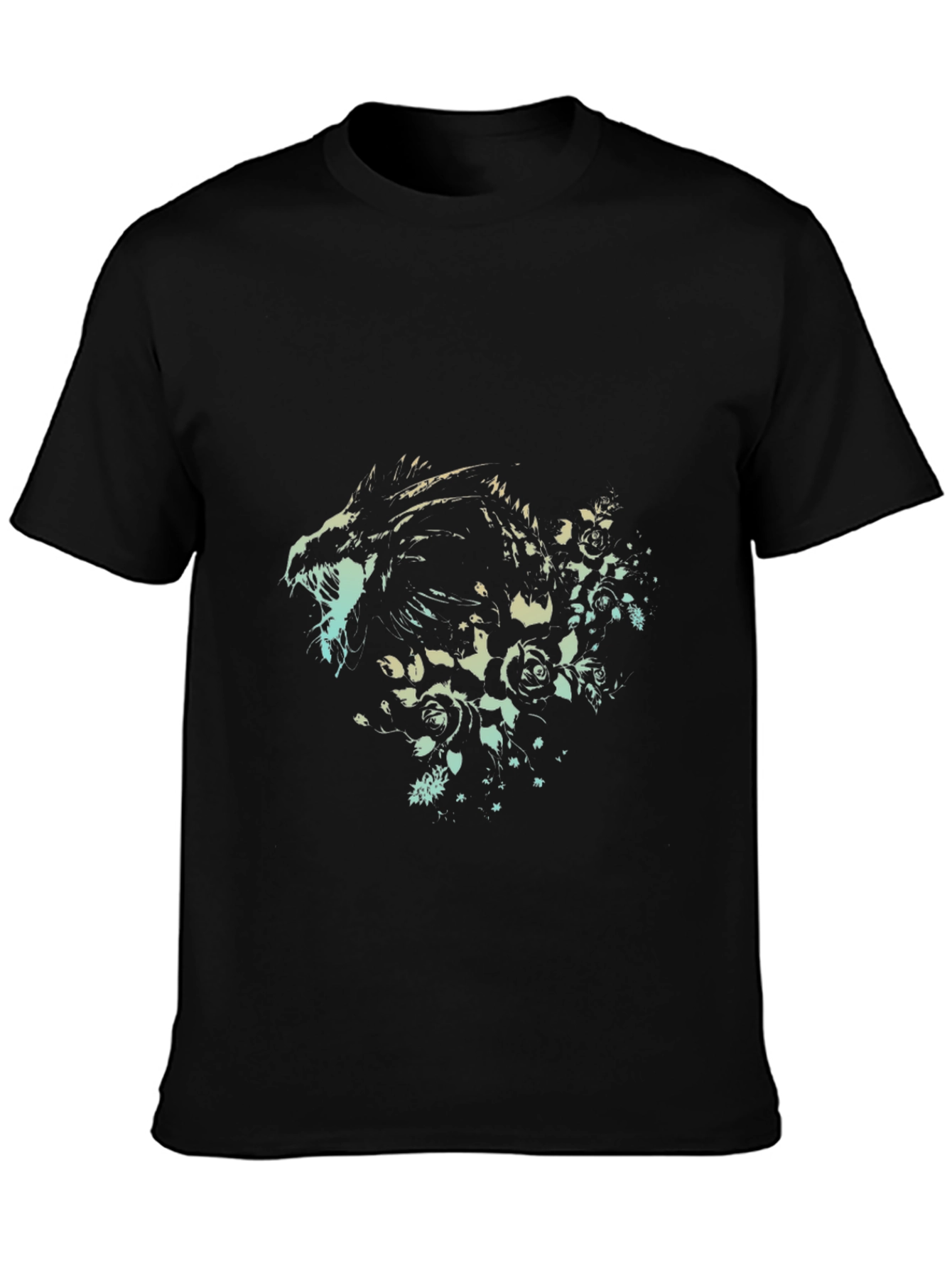 Dragon & Roses Graphic Tee - Stylish Black T-Shirt