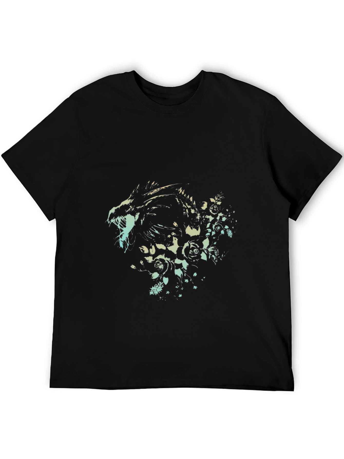 Dragon & Roses Graphic Tee - Stylish Black T-Shirt