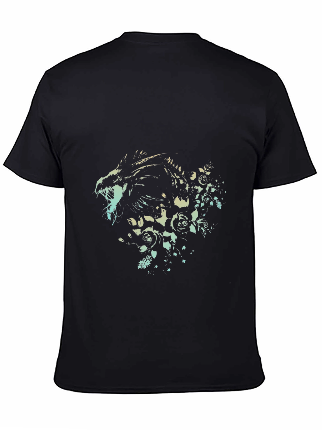 Dragon & Roses Graphic Tee - Stylish Black T-Shirt