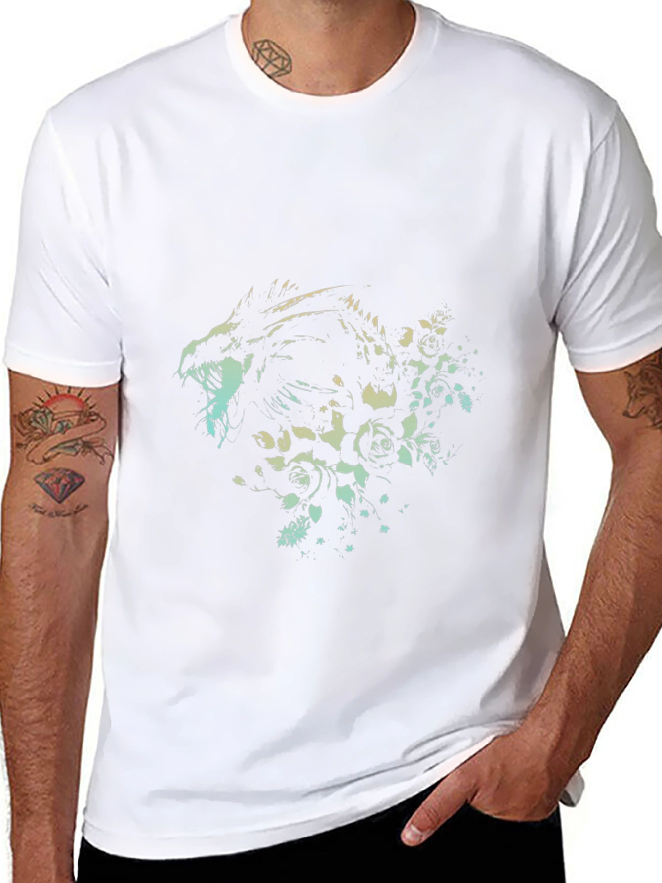 Dragon & Roses Graphic Tee - Stylish Black T-Shirt