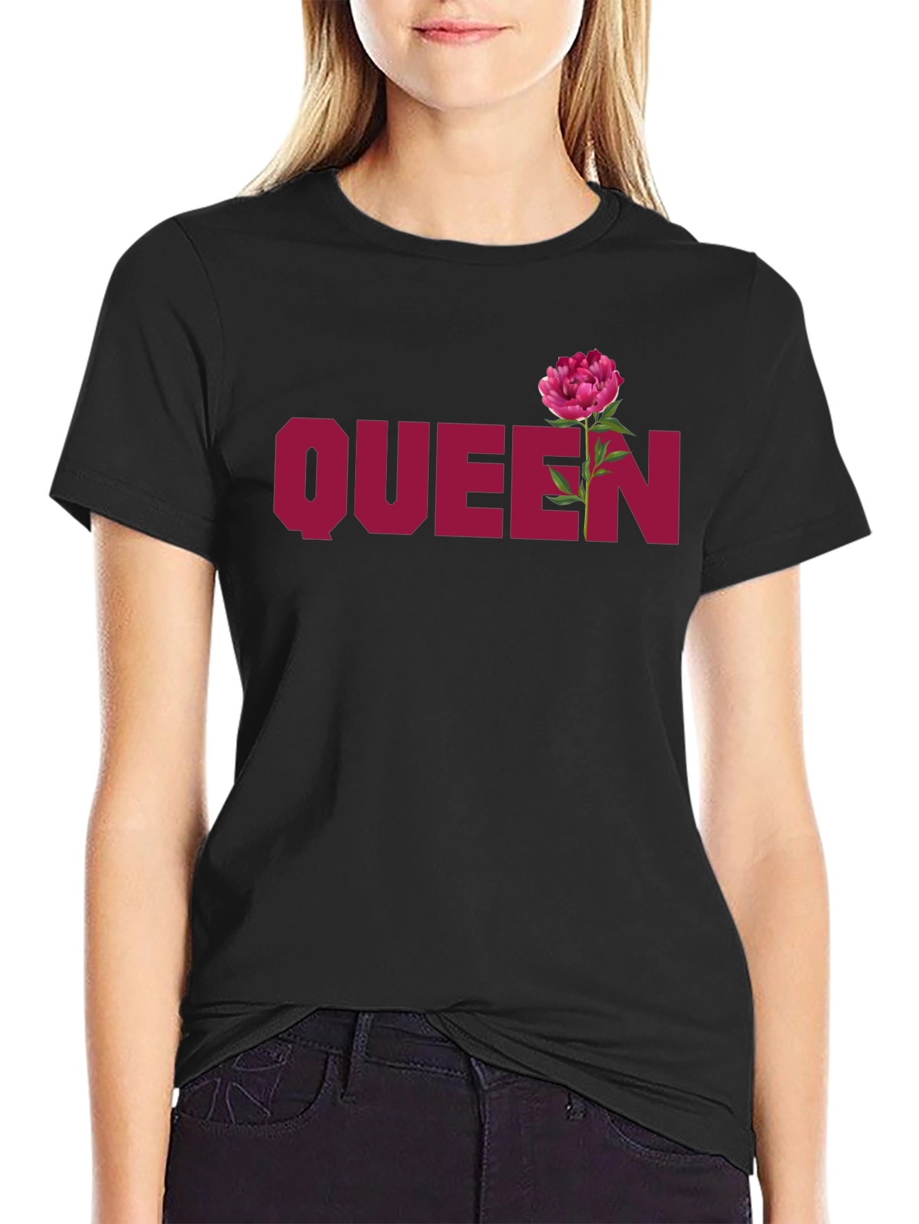 Queen Flower Graphic Black T-Shirt