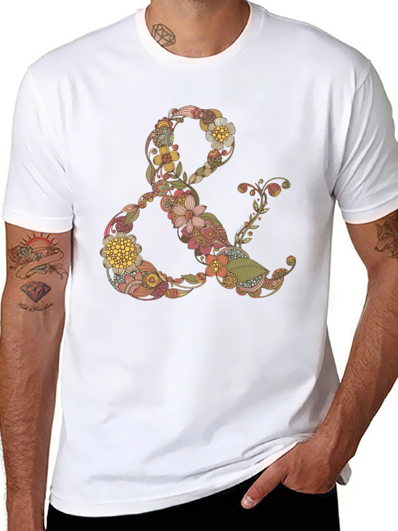 Floral Ampersand Graphic Tee - Black Casual T-Shirt