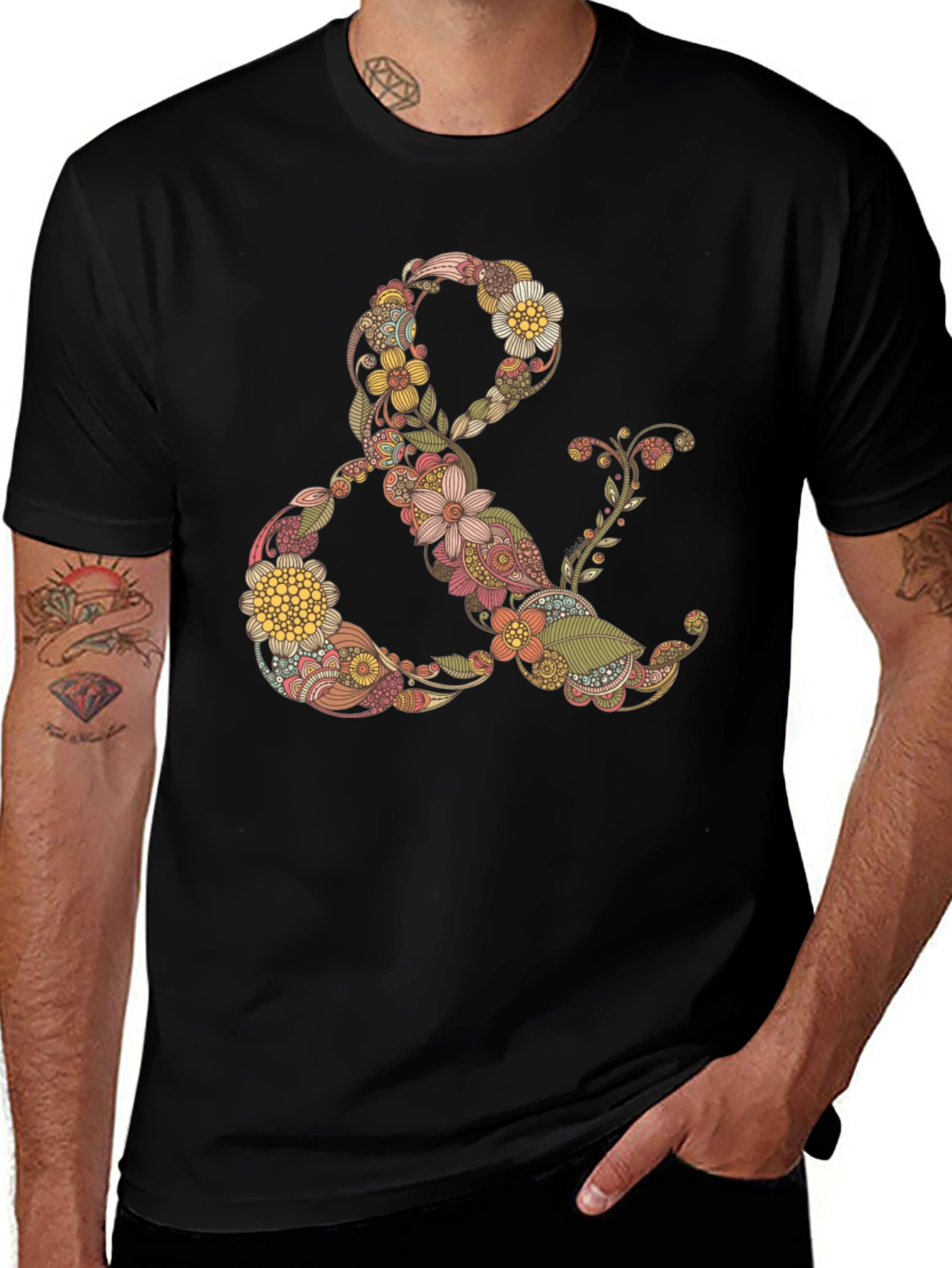 Floral Ampersand Graphic Tee - Black Casual T-Shirt