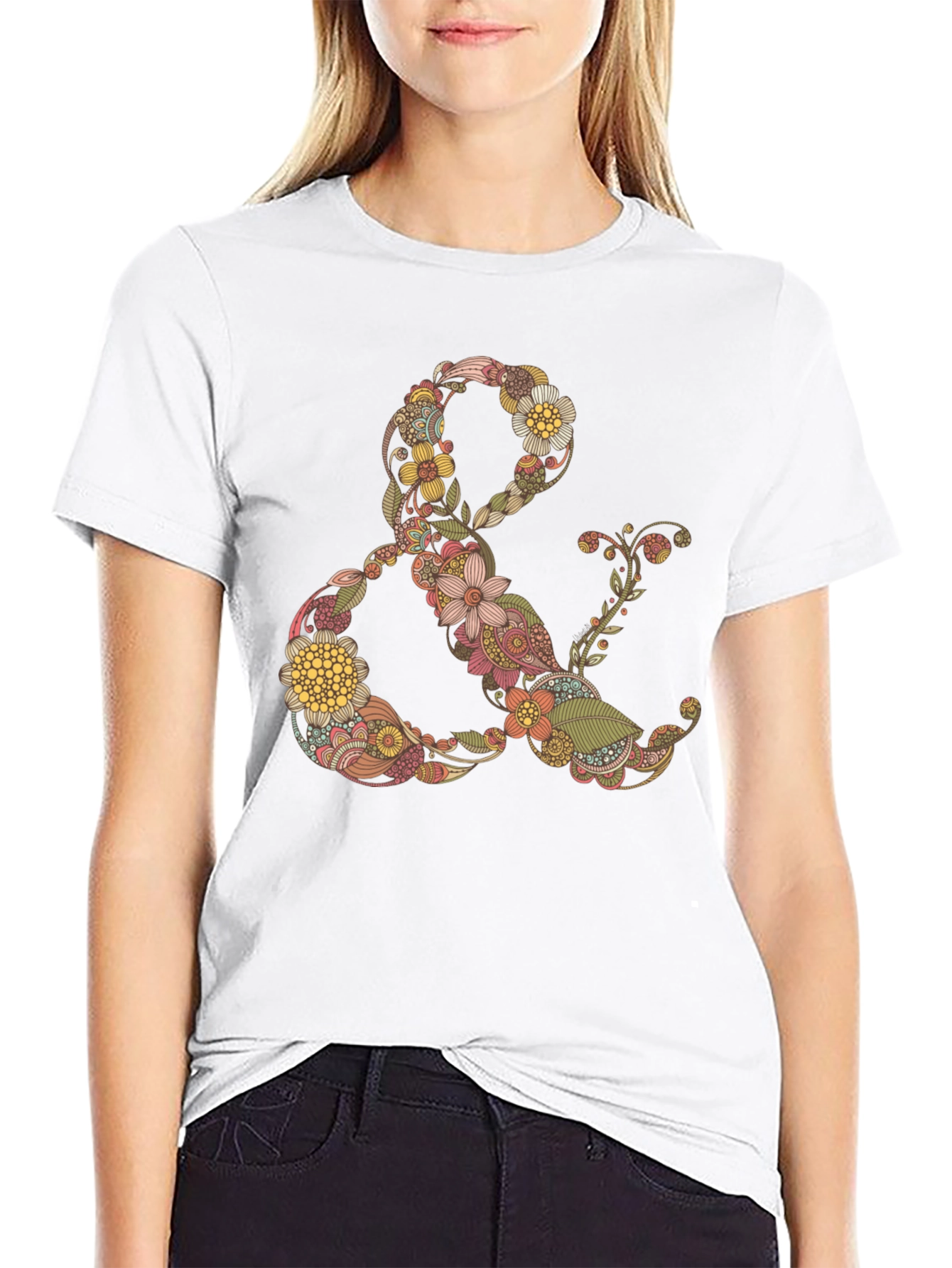Floral Ampersand Graphic Tee - Black Casual T-Shirt