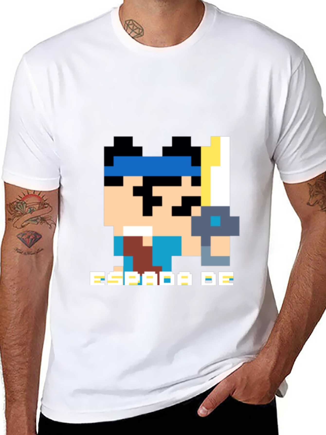 Pixel Art Espada De Graphic Black T-Shirt