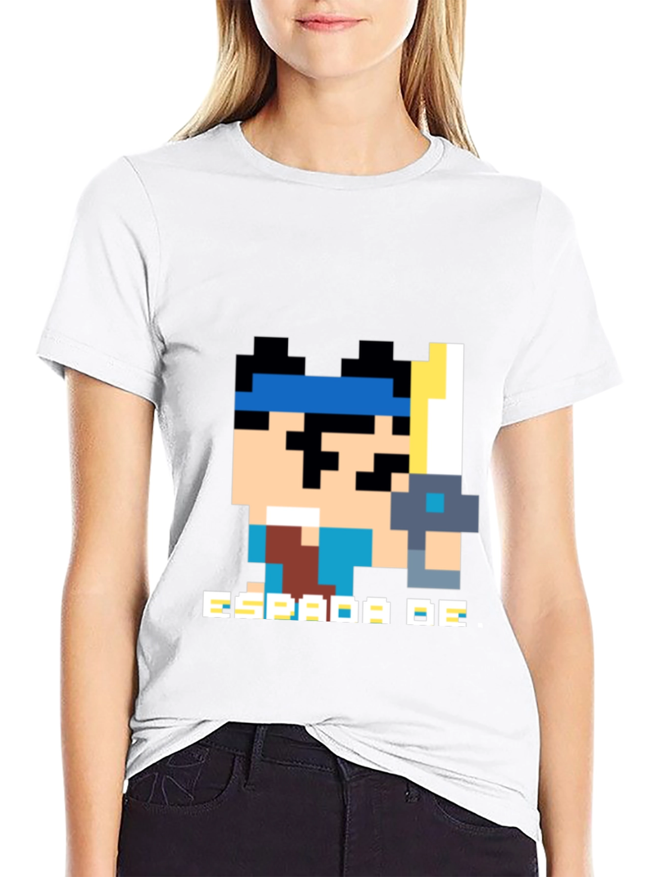 Pixel Art Espada De Graphic Black T-Shirt