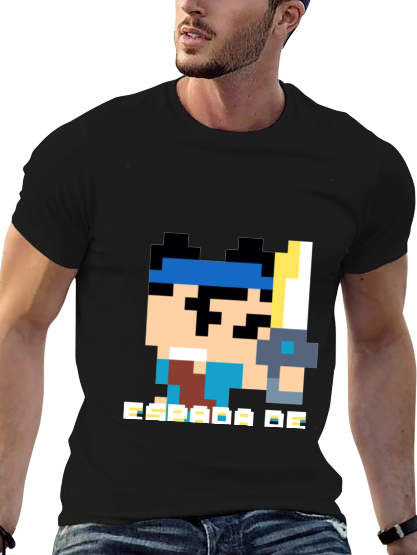 Pixel Art Espada De Graphic Black T-Shirt