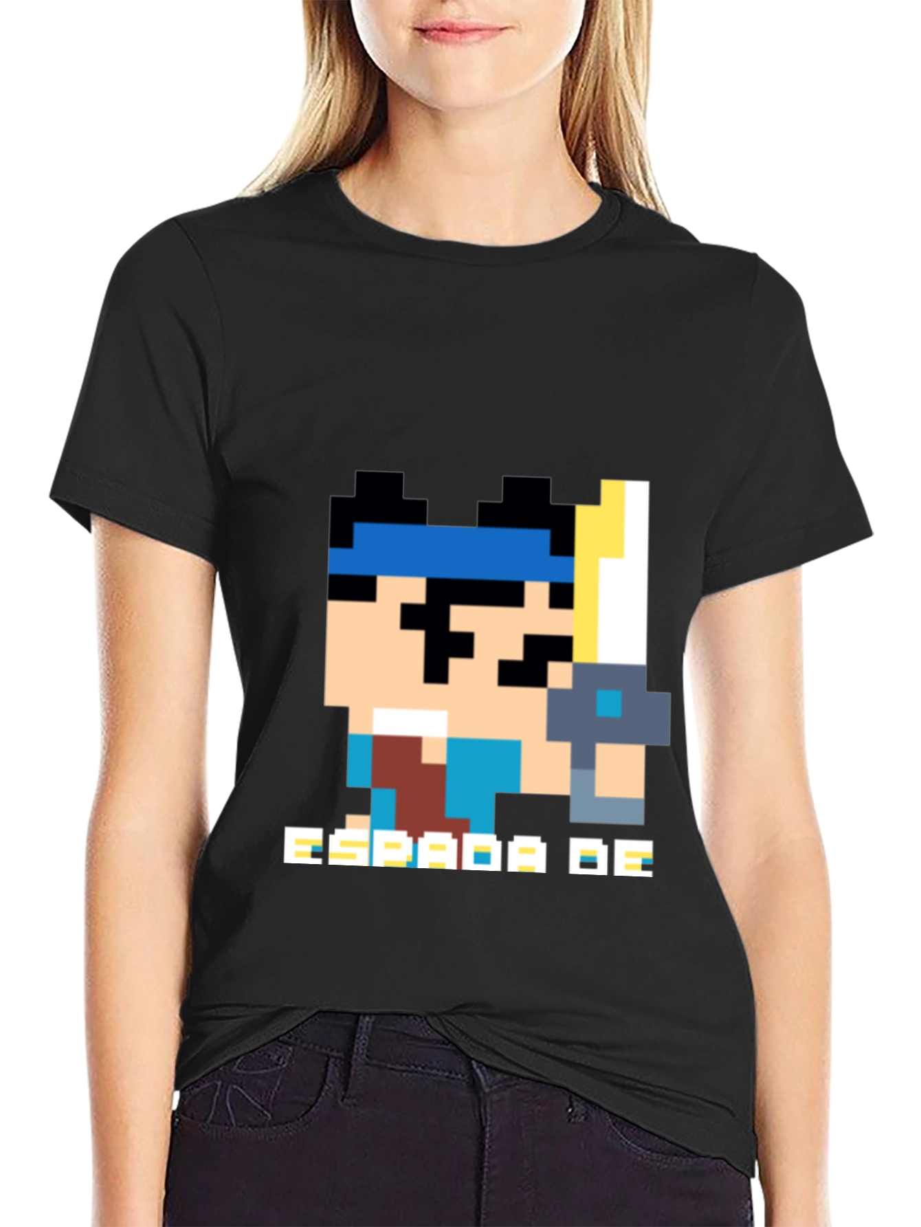 Pixel Art Espada De Graphic Black T-Shirt