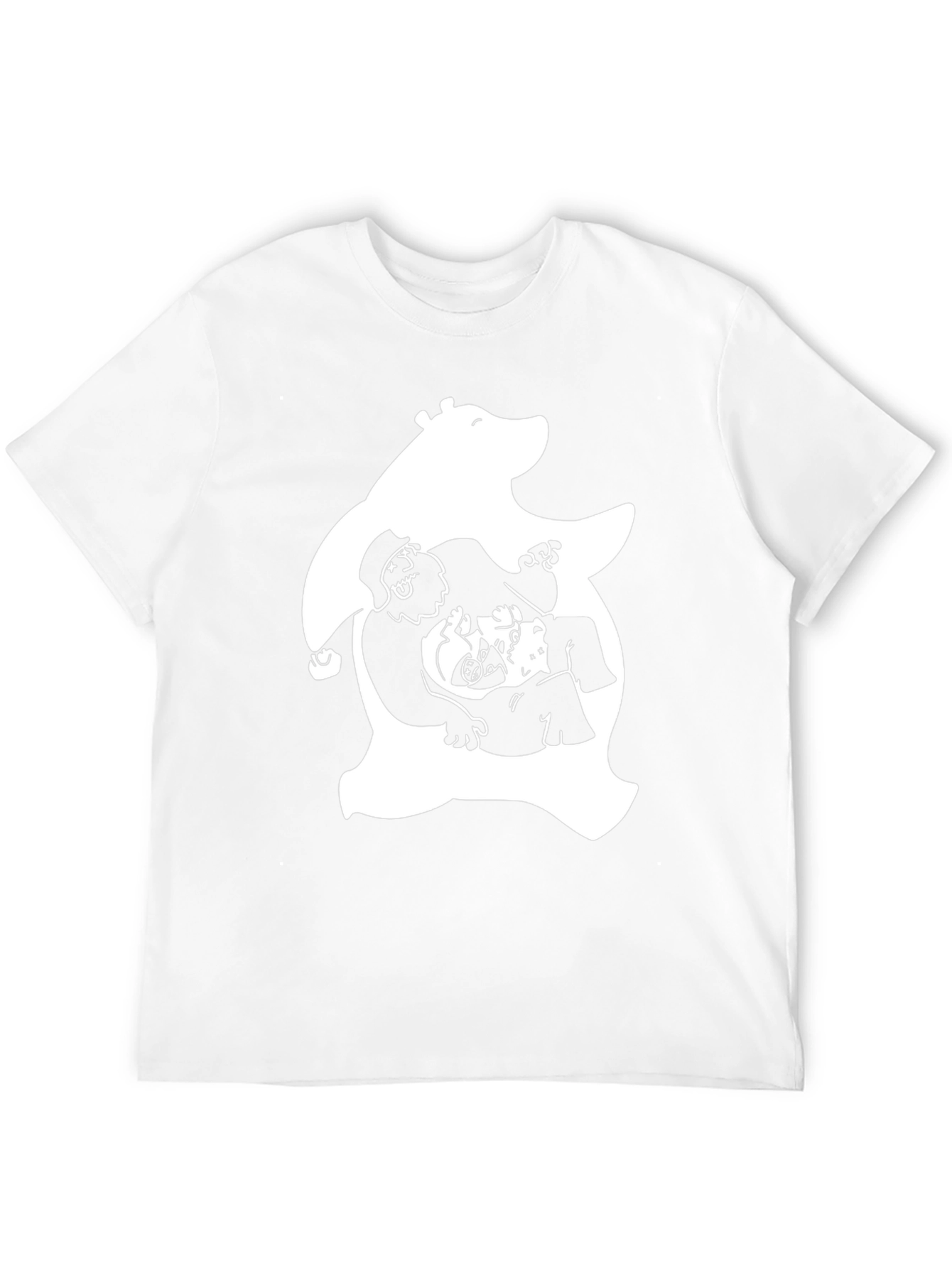 Novelty Black T-Shirt with White Bear & Characters Print