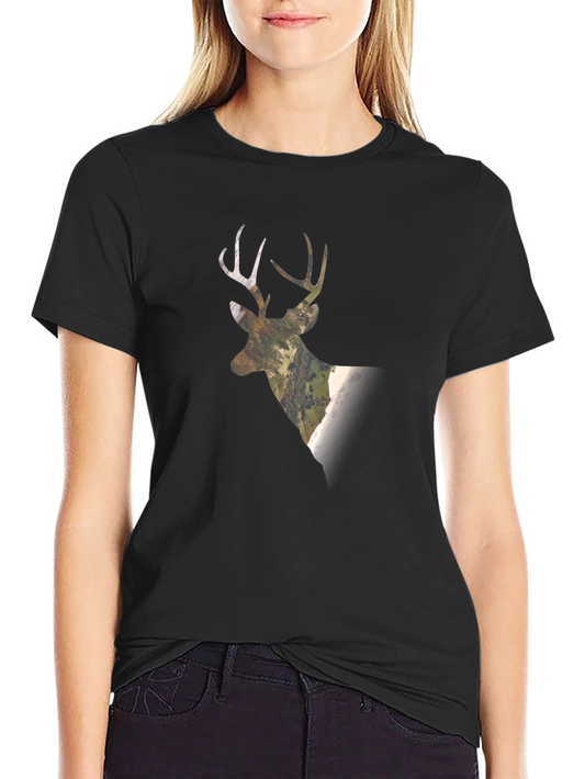 Camo Deer Graphic Tee - Black Cotton Blend