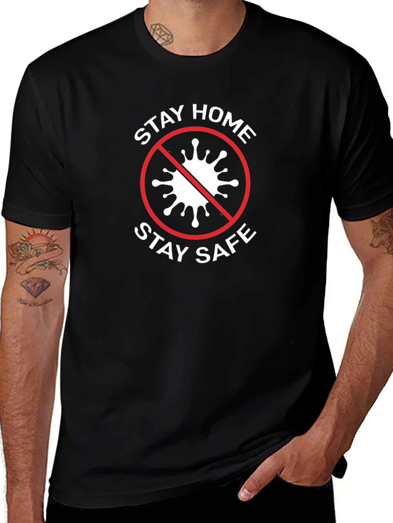 Stay Home Stay Safe Graphic Tee - Black Cotton