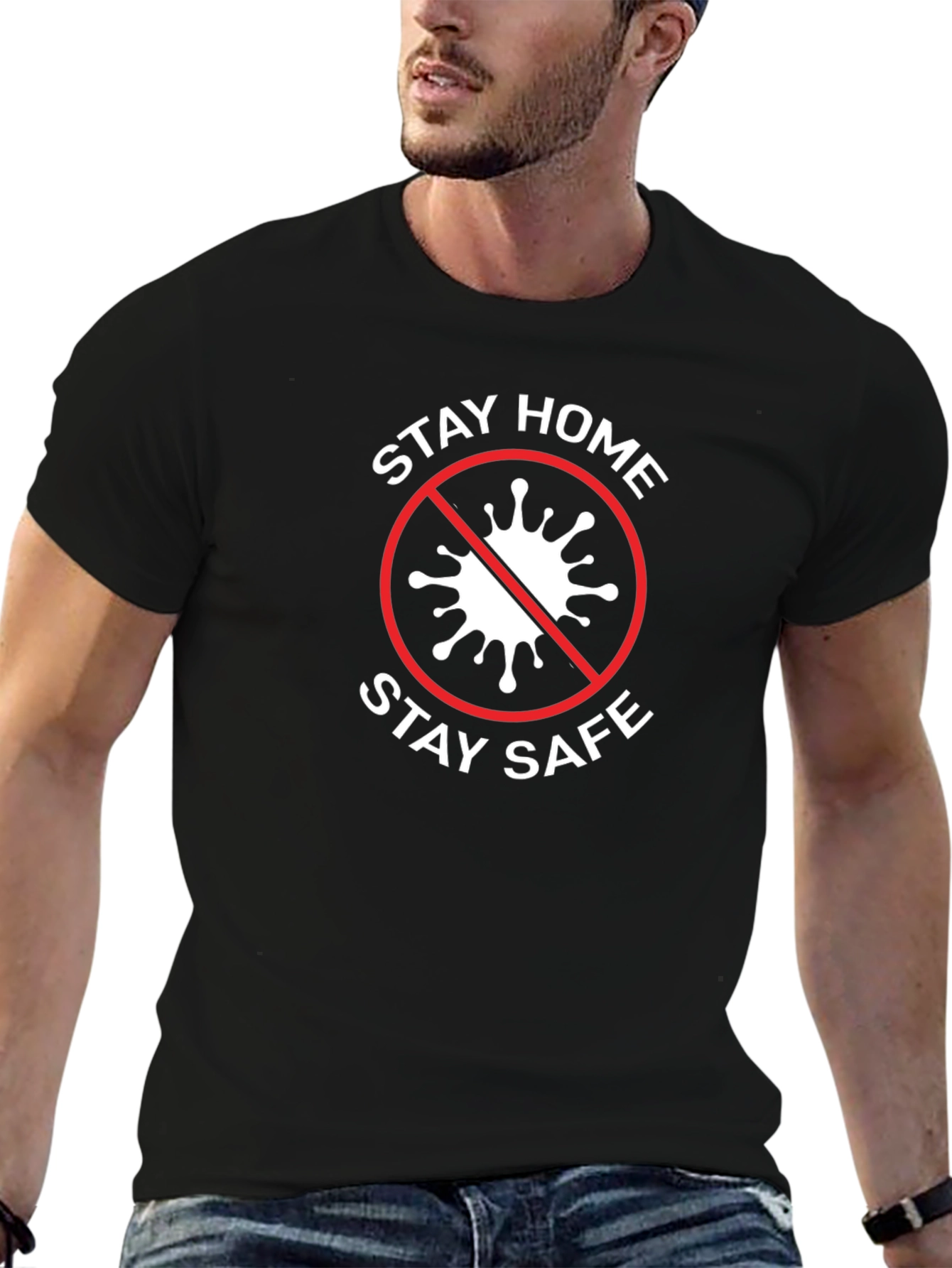 Stay Home Stay Safe Graphic Tee - Black Cotton