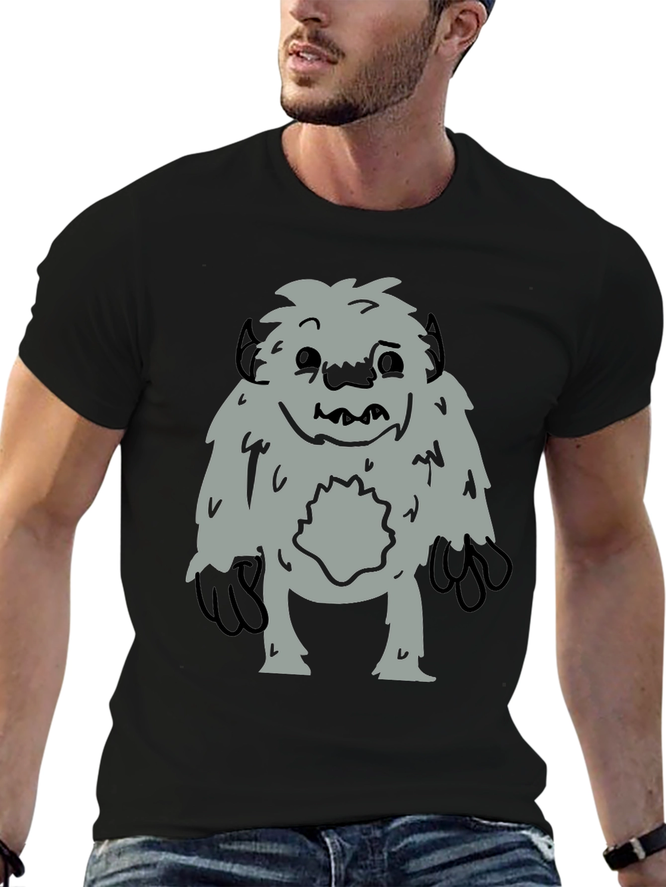 Fun Bigfoot Graphic Tee - Black Cotton Blend