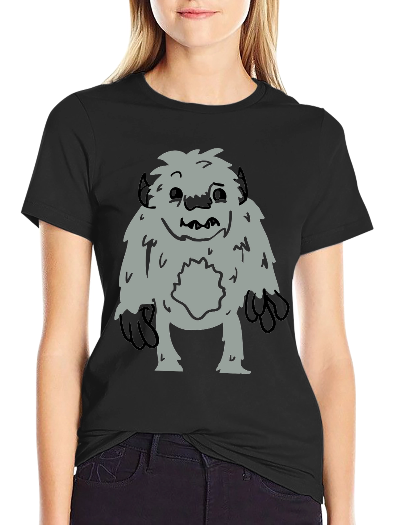 Fun Bigfoot Graphic Tee - Black Cotton Blend
