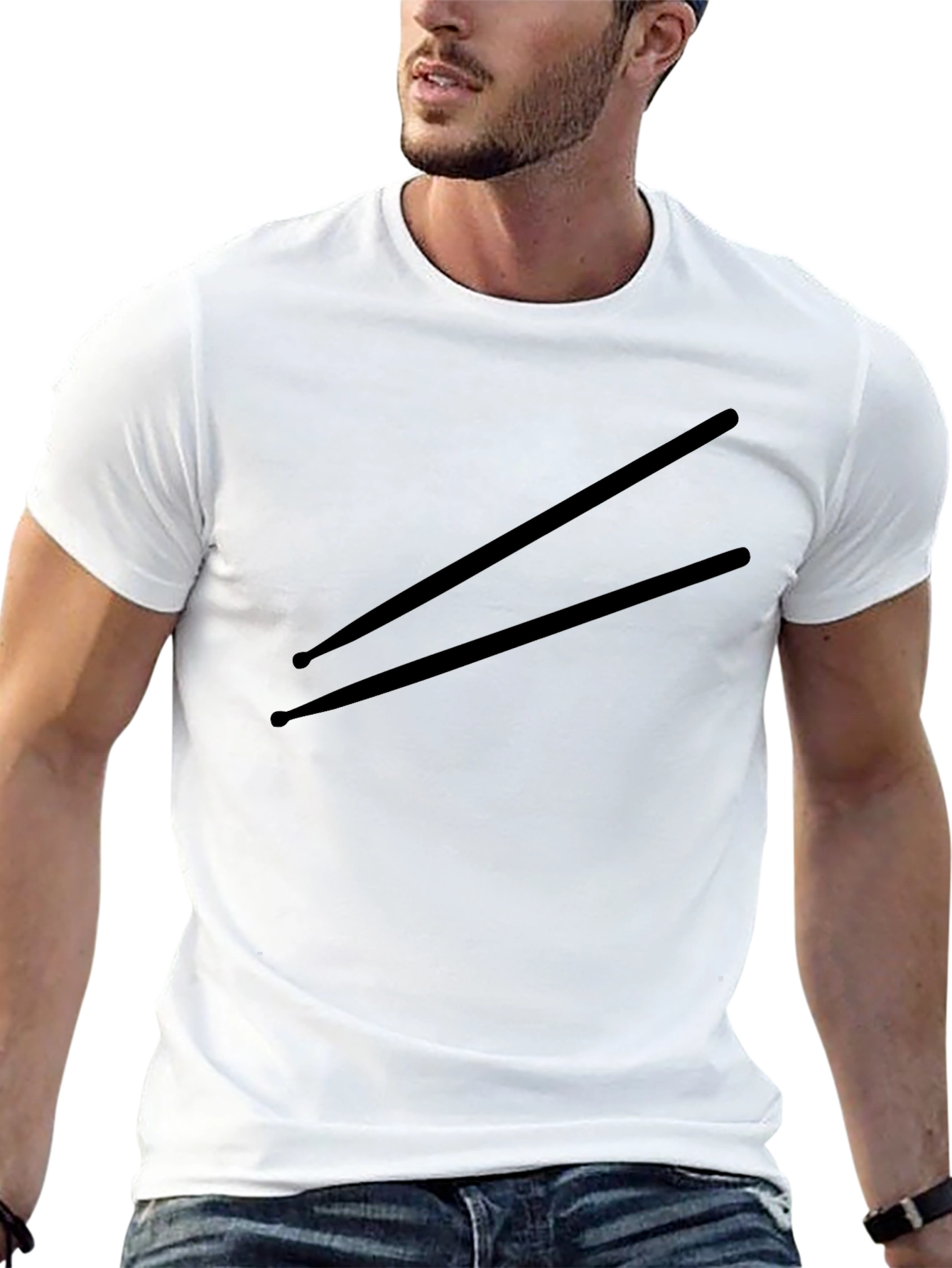 Drum Sticks Graphic Tee - Black Crew Neck T-Shirt