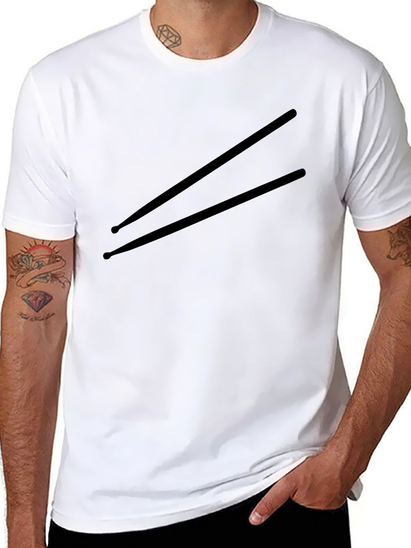 Drum Sticks Graphic Tee - Black Crew Neck T-Shirt