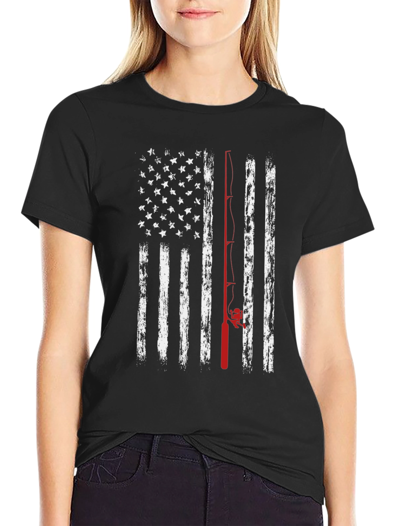 Fishing American Flag Graphic Tee