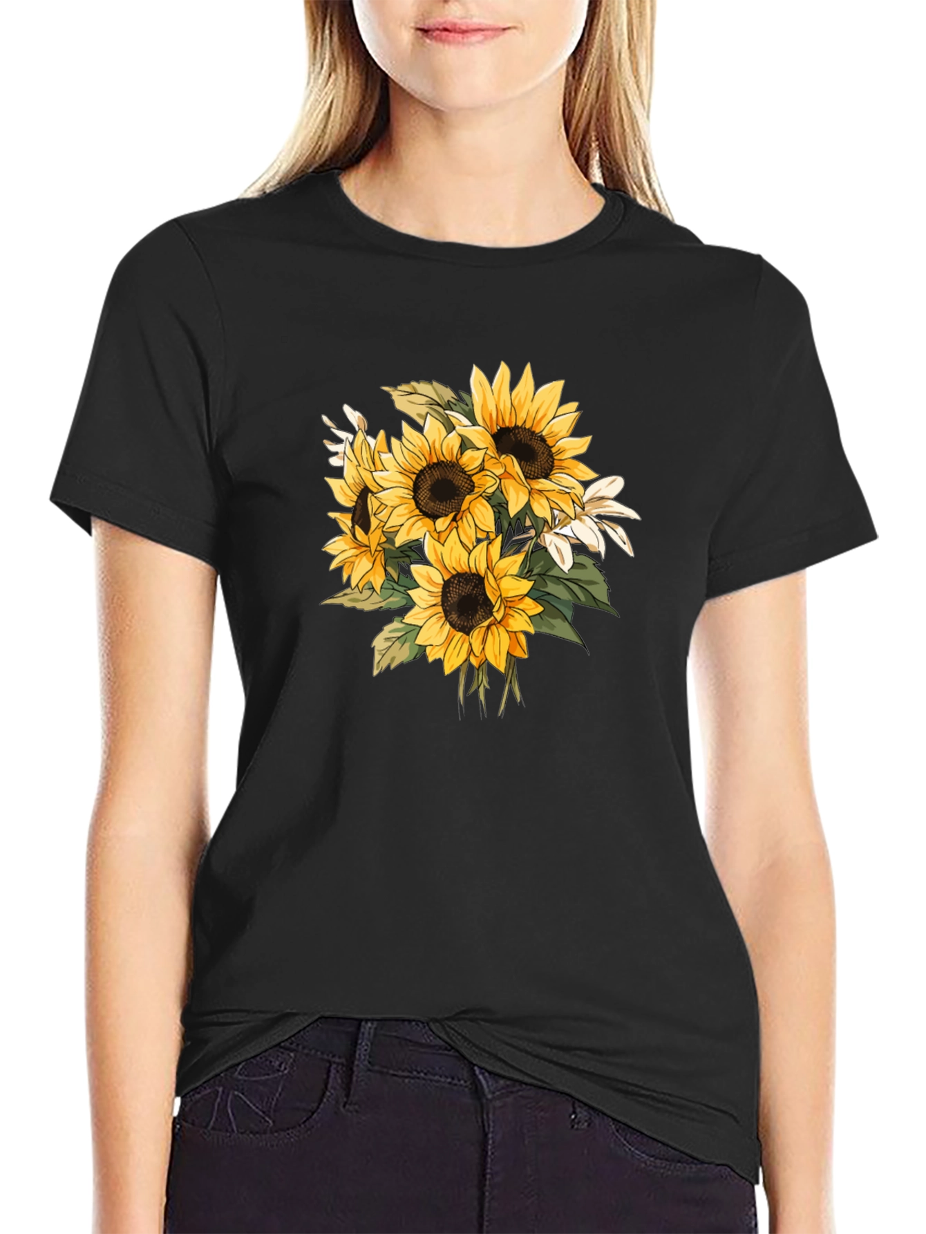 Sunflower Graphic Black T-Shirt - Nature Inspired Tee