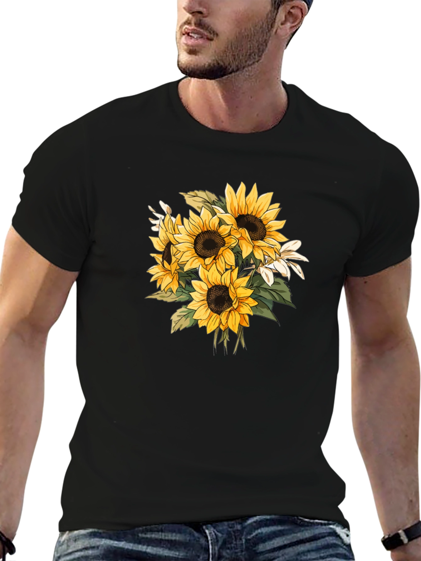 Sunflower Graphic Black T-Shirt - Nature Inspired Tee