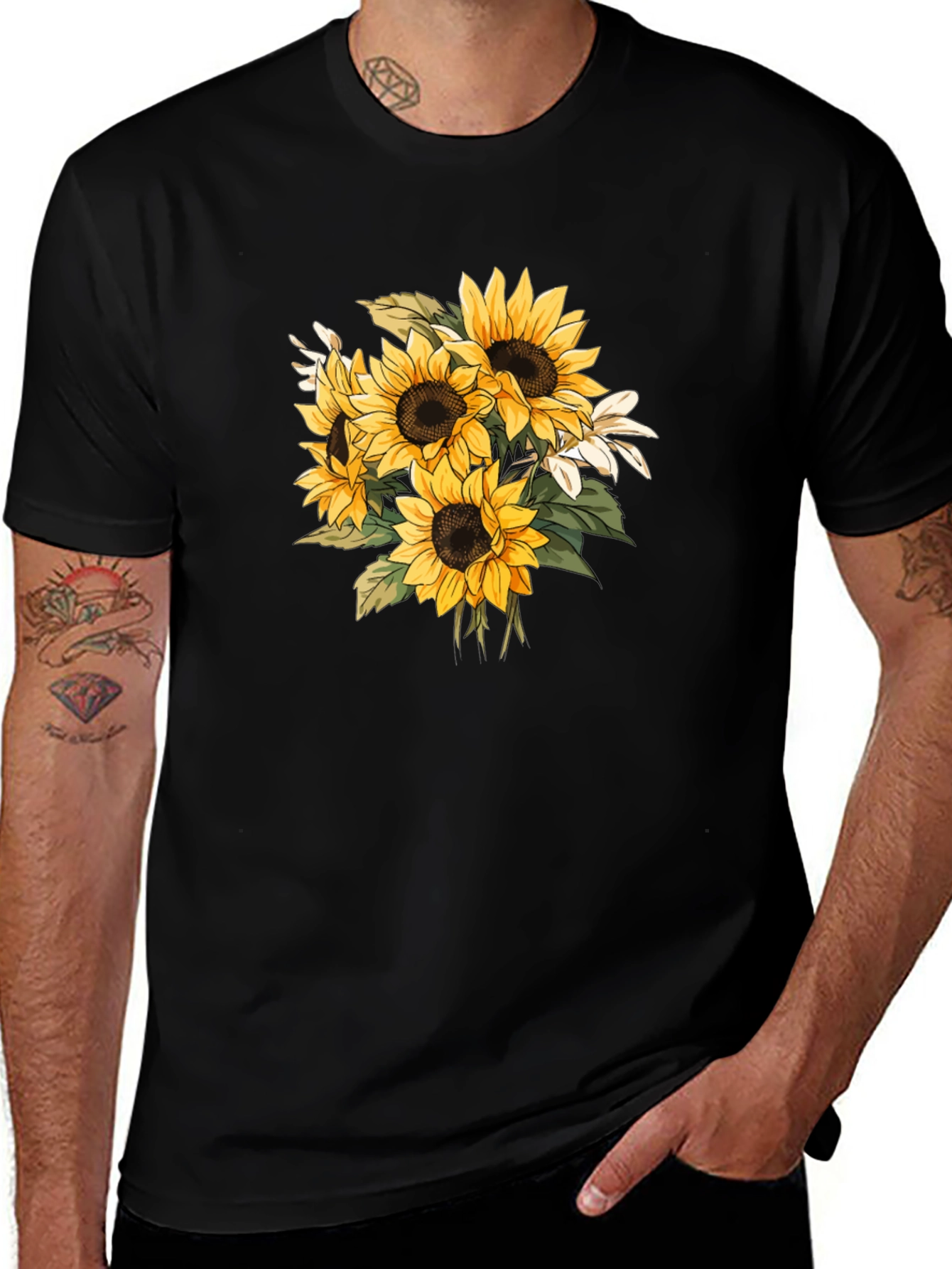 Sunflower Graphic Black T-Shirt - Nature Inspired Tee