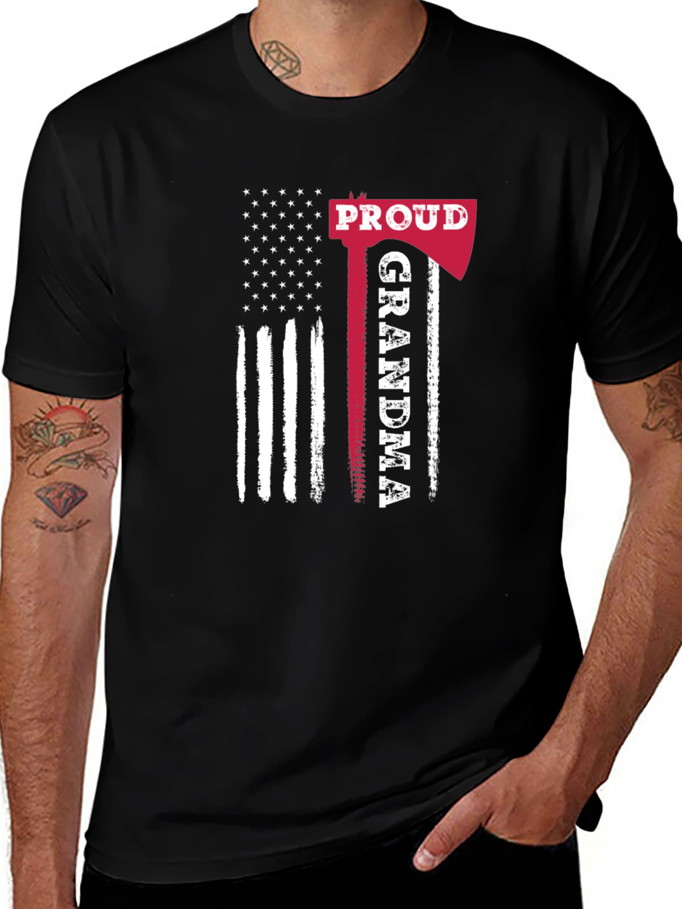 Proud Grandma American Flag Axe T-Shirt