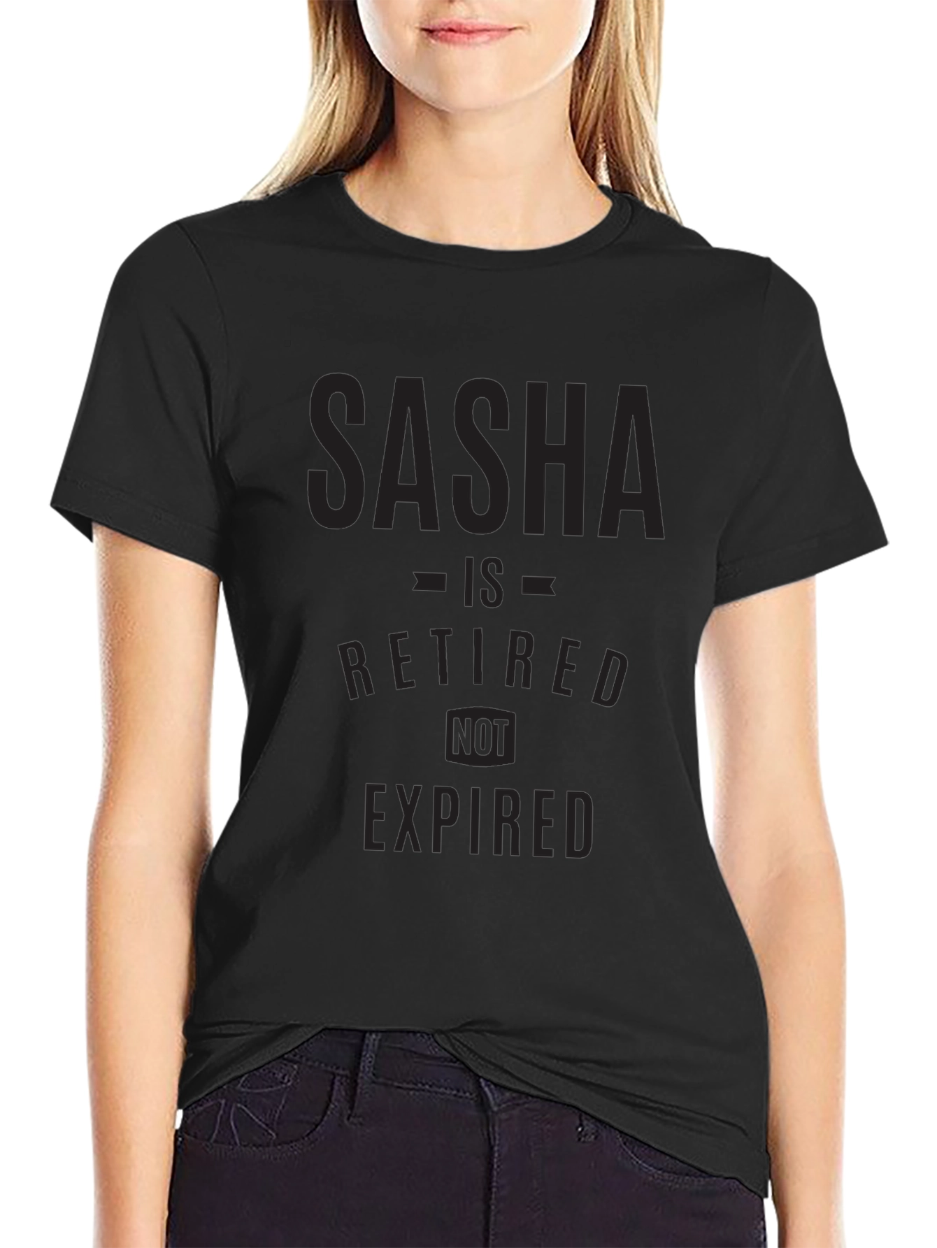 Sasha Retired Not Expired Black T-Shirt