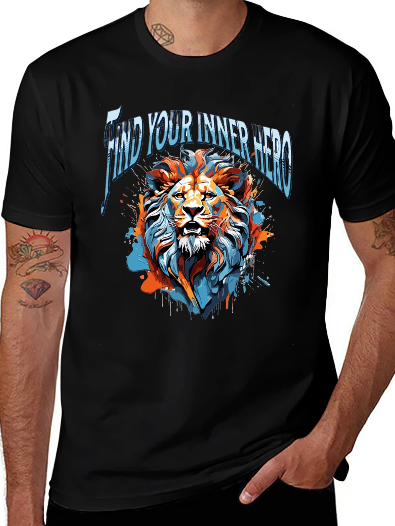 Find Your Inner Hero Lion Graphic Tee - Black