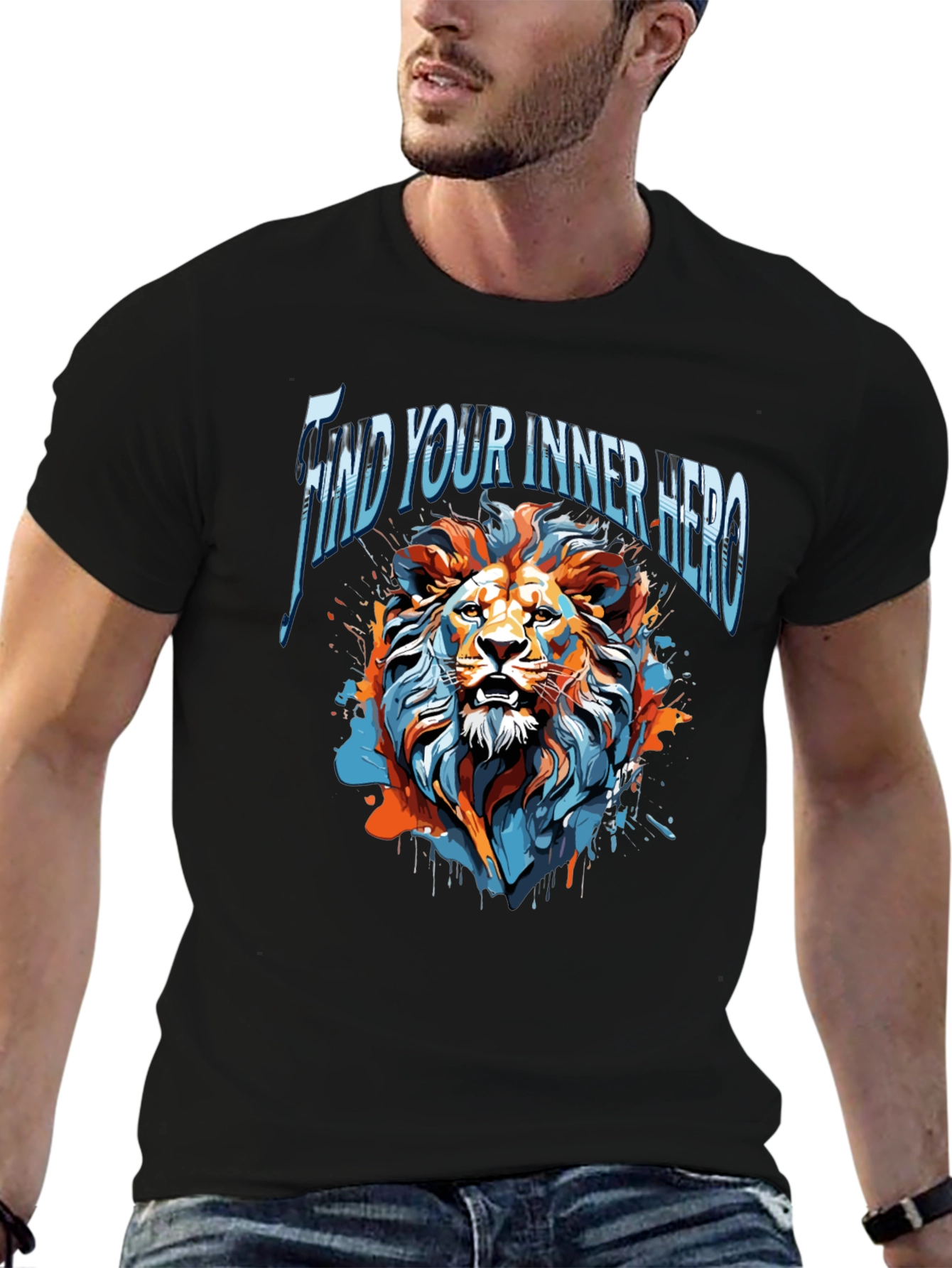 Find Your Inner Hero Lion Graphic Tee - Black