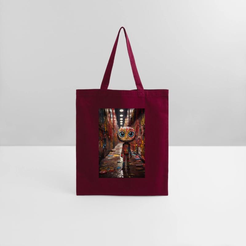 Cartoon Alley: Plastic Figure Amidst Vibrant Graff