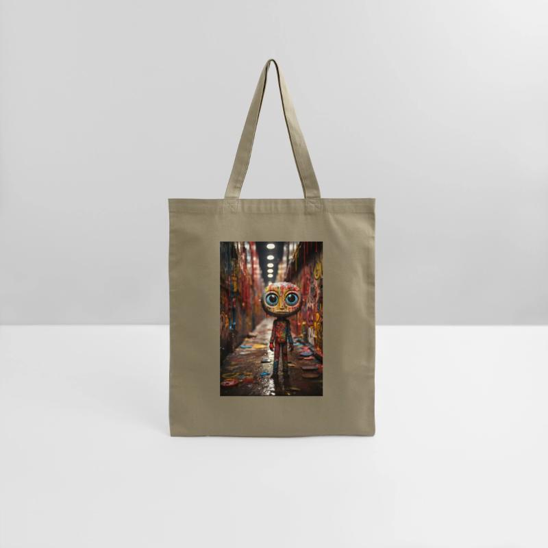 Cartoon Alley: Plastic Figure Amidst Vibrant Graff