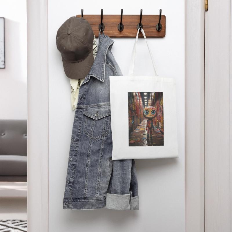 Cartoon Alley: Plastic Figure Amidst Vibrant Graff