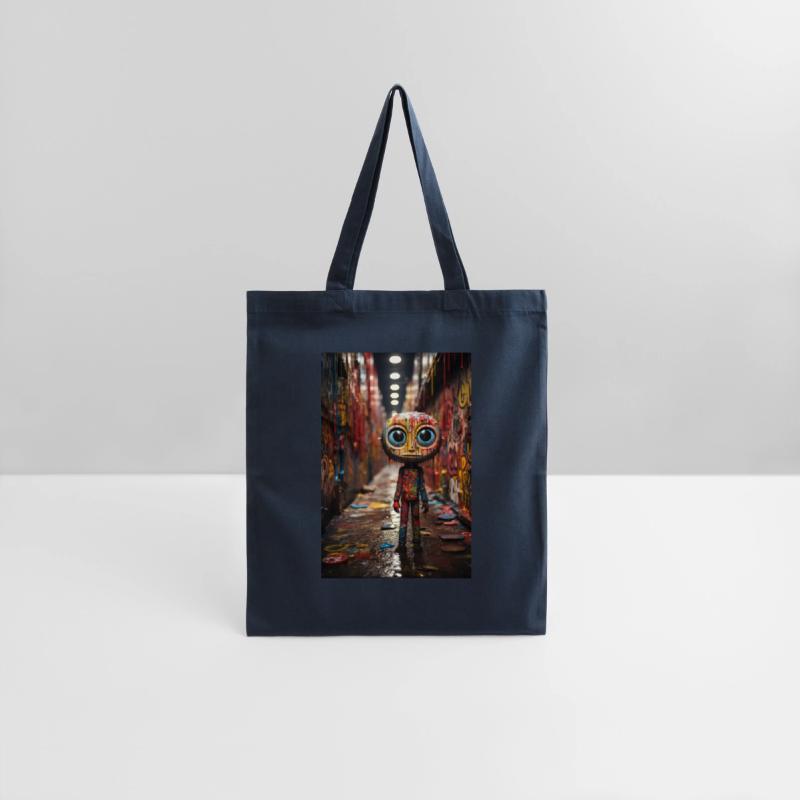 Cartoon Alley: Plastic Figure Amidst Vibrant Graff