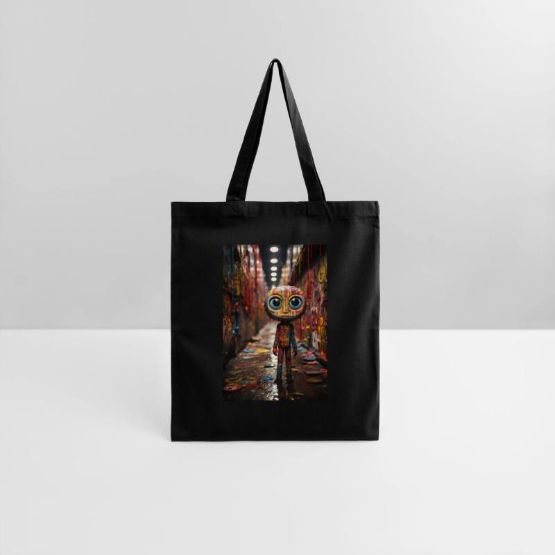 Cartoon Alley: Plastic Figure Amidst Vibrant Graff