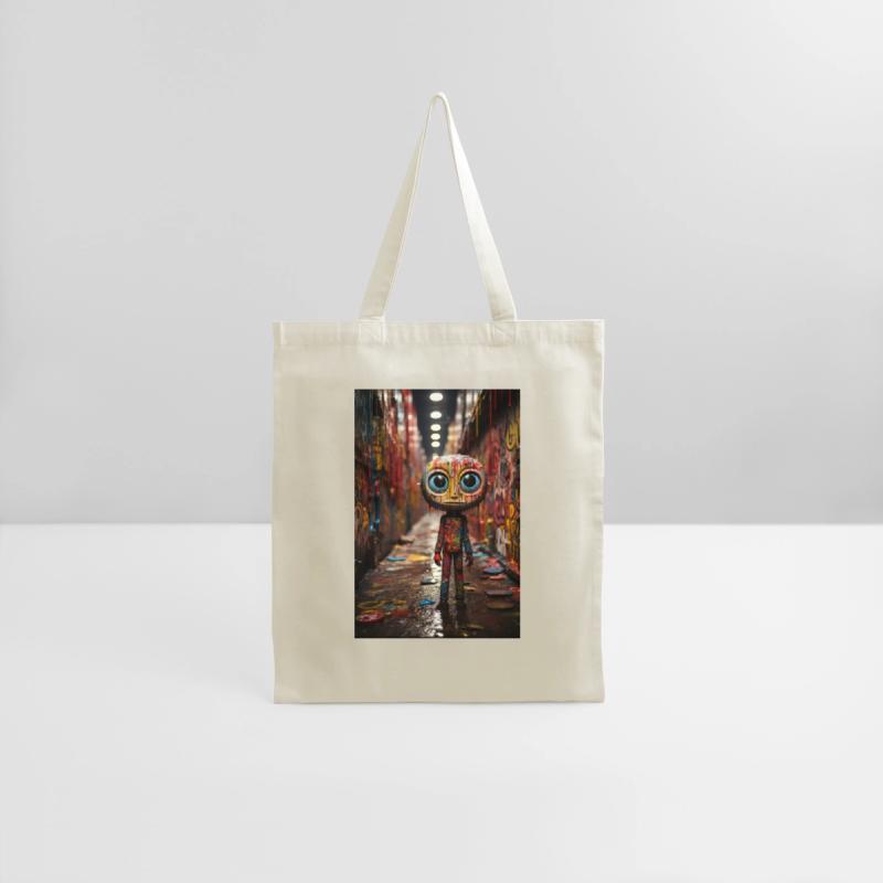 Cartoon Alley: Plastic Figure Amidst Vibrant Graff