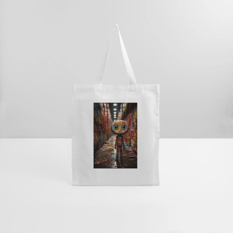 Cartoon Alley: Plastic Figure Amidst Vibrant Graff