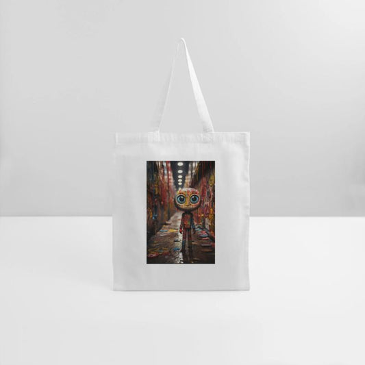 Cartoon Alley: Plastic Figure Amidst Vibrant Graff