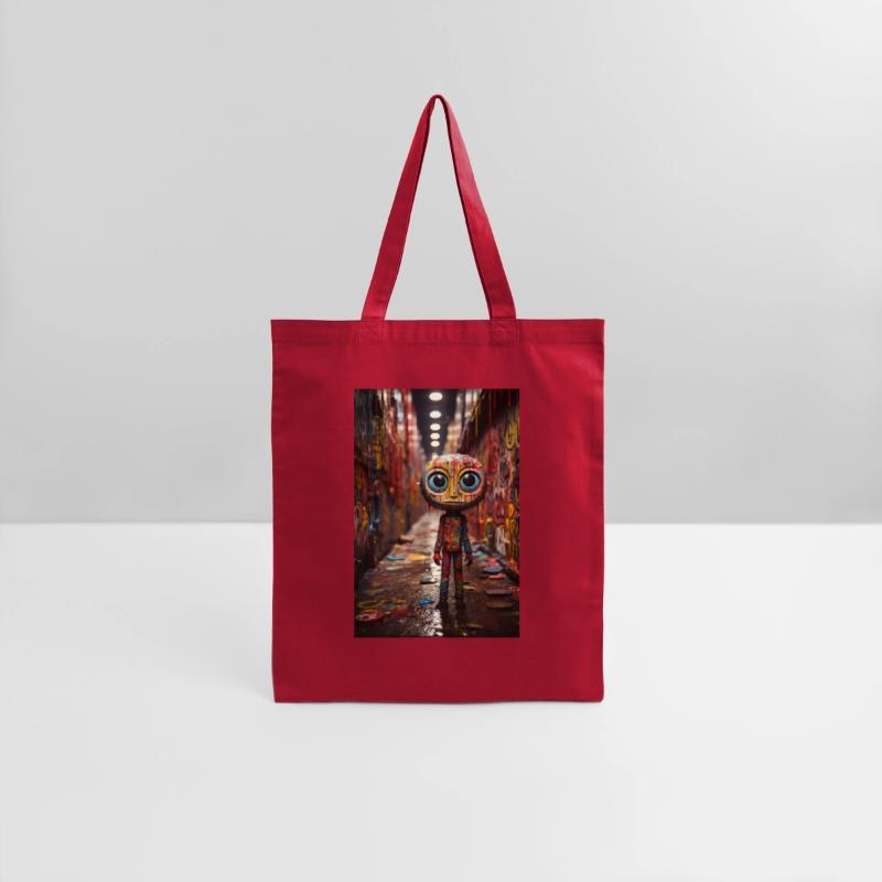 Cartoon Alley: Plastic Figure Amidst Vibrant Graff