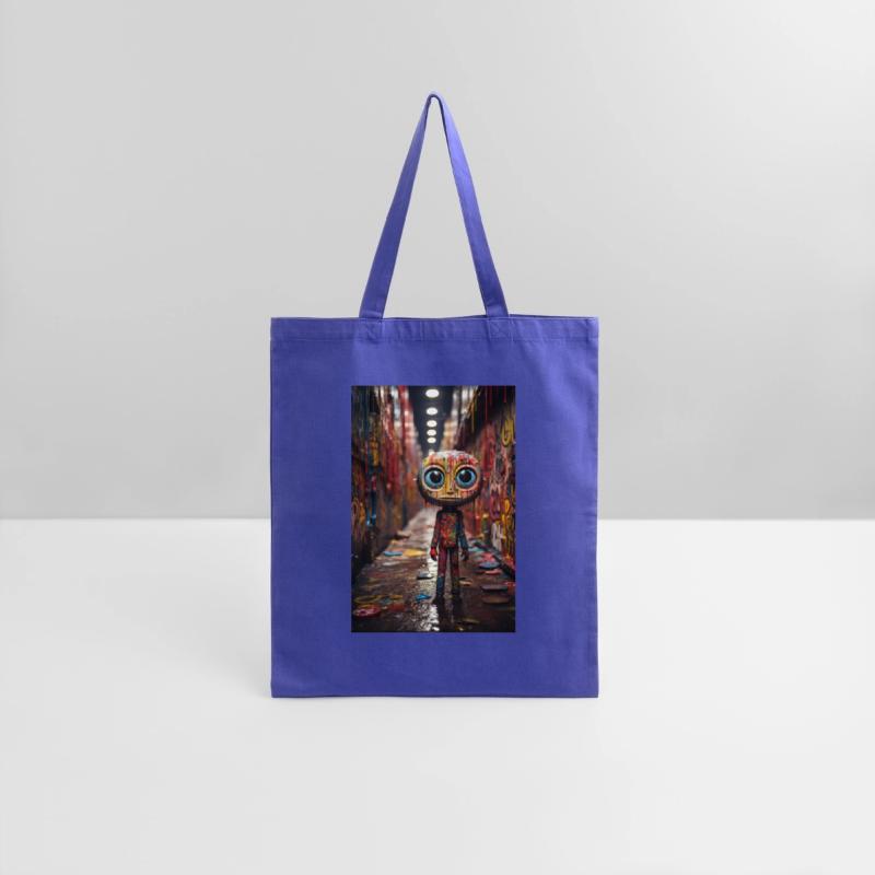 Cartoon Alley: Plastic Figure Amidst Vibrant Graff