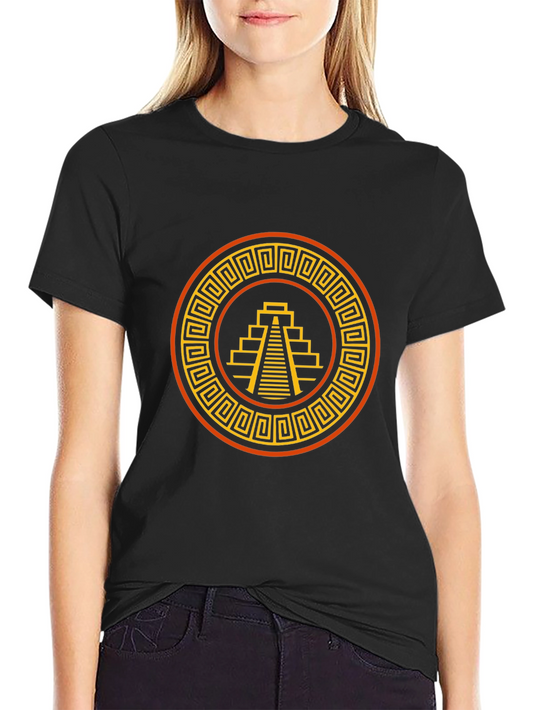 Aztec Pyramid Graphic Tee - Black Cotton T-Shirt