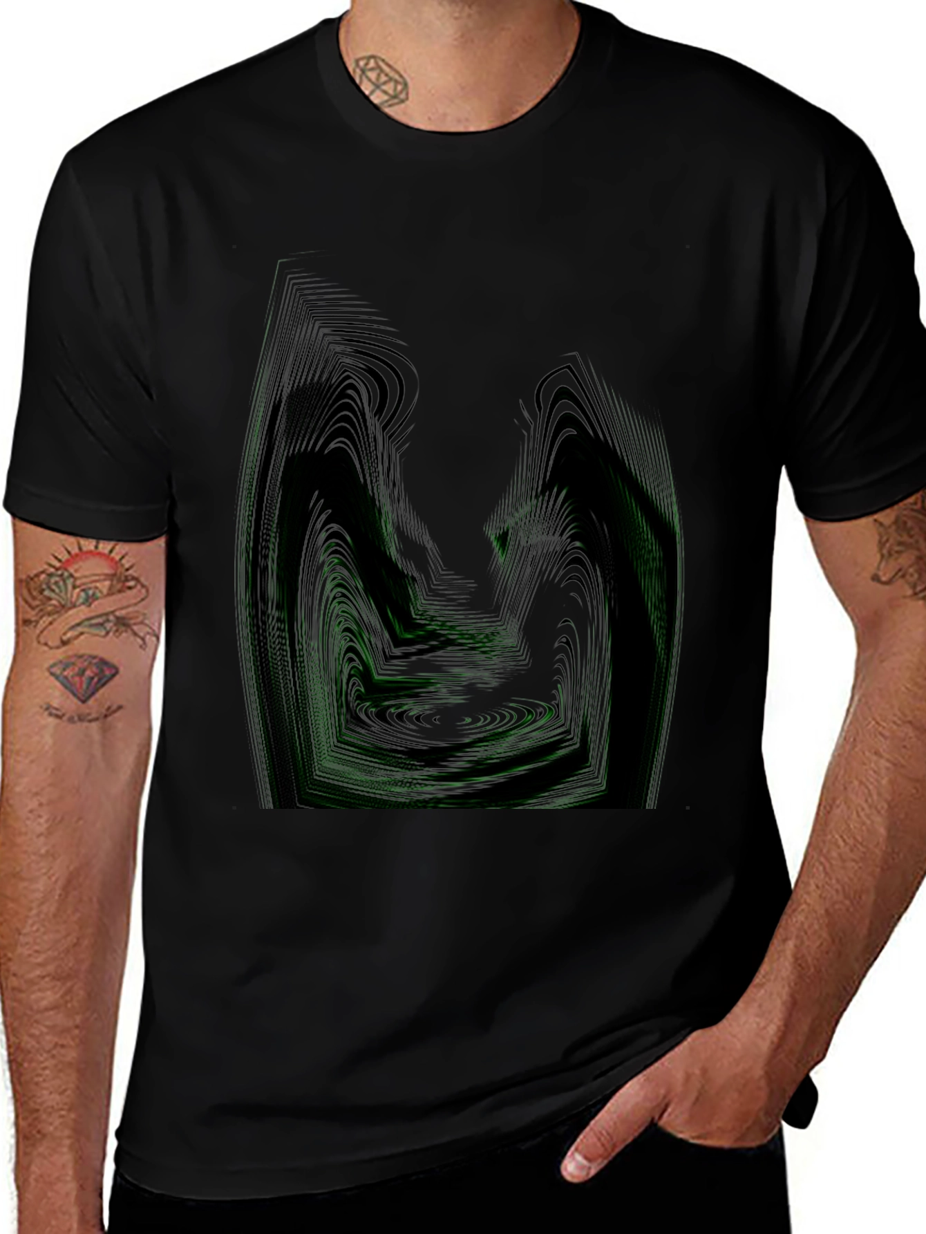 Abstract Green Line Art T-Shirt